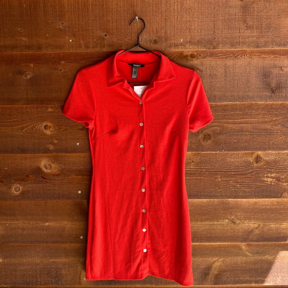 NWT Forever 21 red button down mini dress sz S